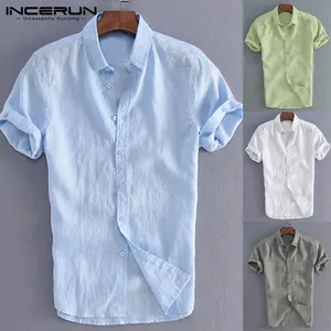 INCERUN Elegant S-5XL Male Tee Tops Casual Shirts Men Social Shirts Dress Button Turn Down Collar Slim Fit Men Clothes