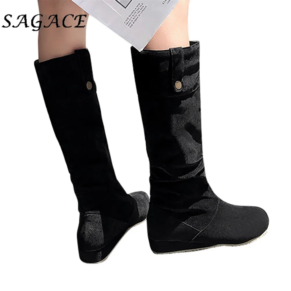 Сапоги SAGACE женские из флока сапоги до колена без застежки с круглым носком на