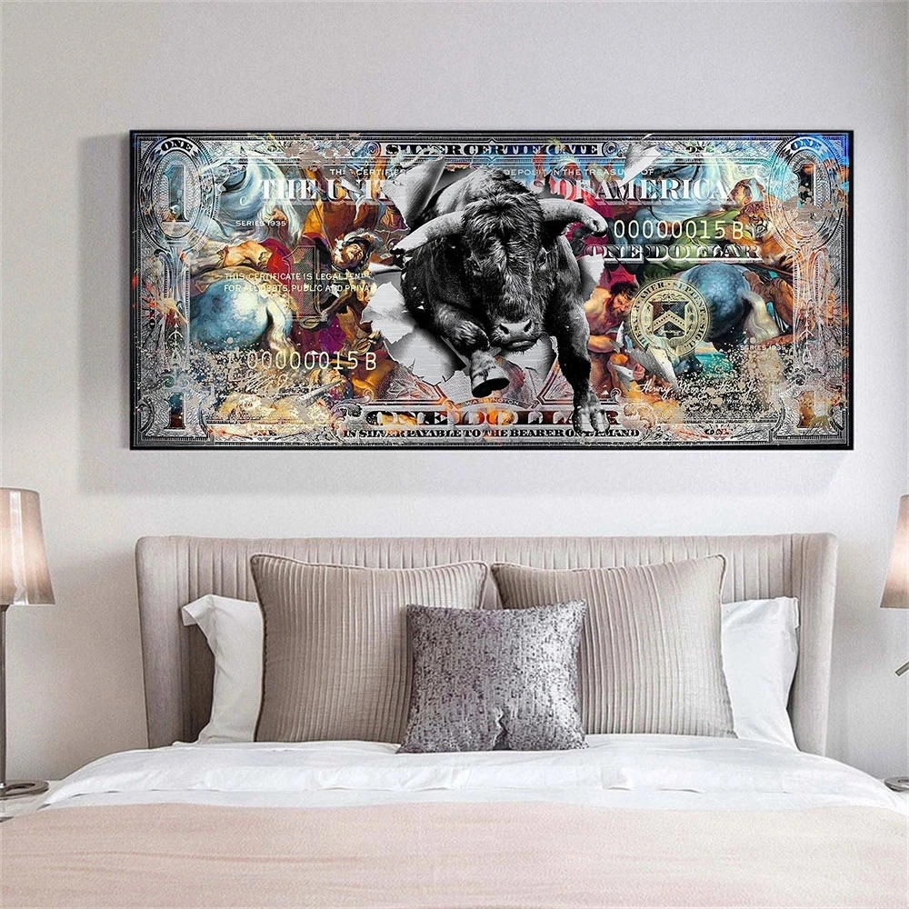 

Money One Dollar Cow Abstract Street Graffiti Poster on Canvas Money Painting Print Modern Popular Living Room Home Decoration