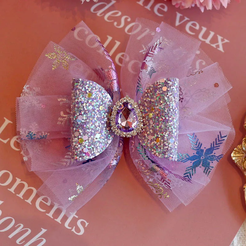 

CN Girls Lace Tulle Bow Yarn Hairbow Lined Alligator Barrettes Hairpins Kids Hair Accessories for Children Sequin Hair Bow