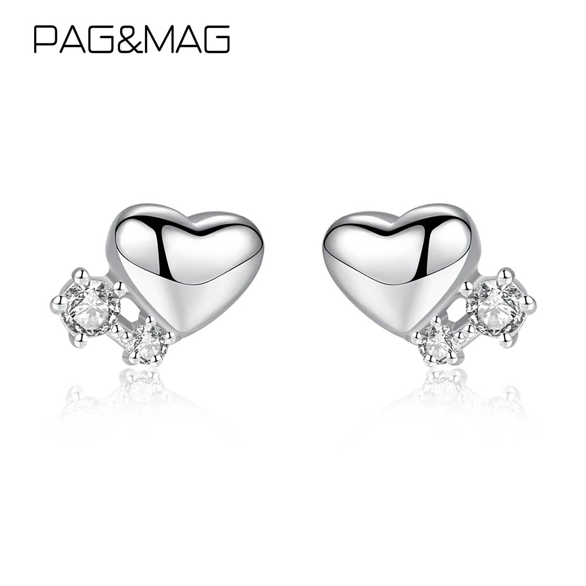 PAG и MAG 925 стерлингового серебра в форме сердца стразы серьги гвоздики прозрачный