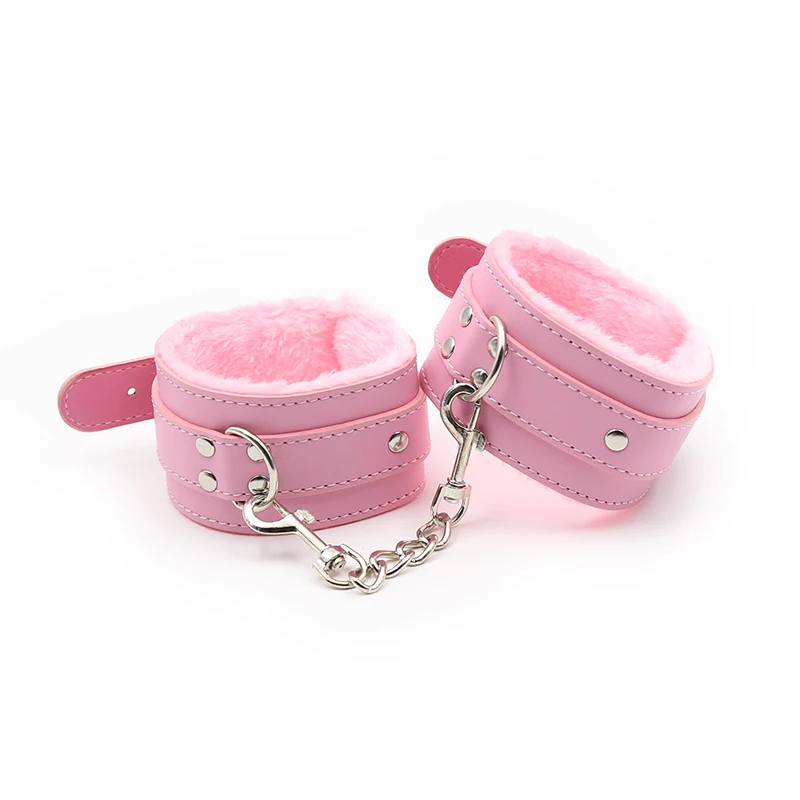 БДСМ бондаж Регулируемая искусственная кожа плюшевые розовые наручники манжеты