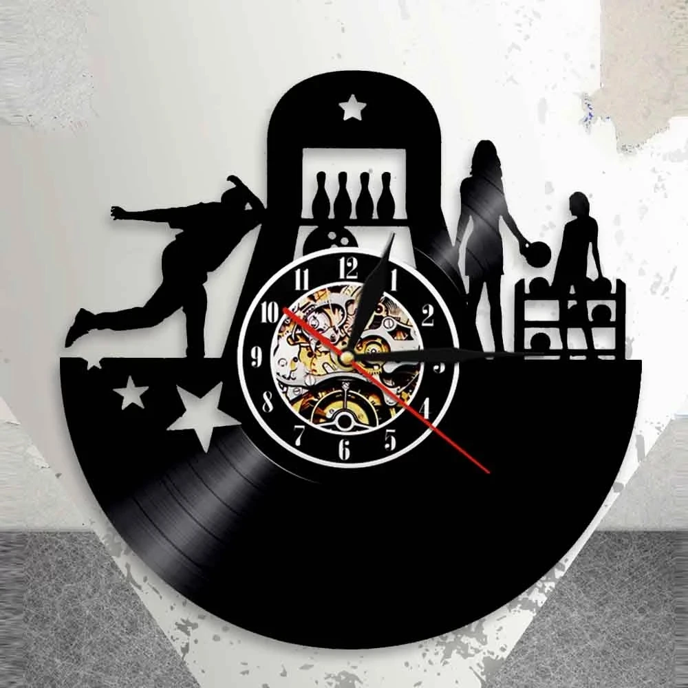 Настенные часы в стиле боулинга виниловые украшения для стен с виниловым