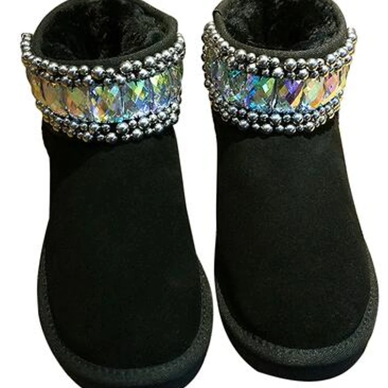 

Snow boots in the tube rhinestones sequins bread shoes winter leather boots women