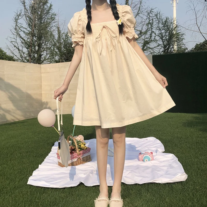 Женское милое платье принцессы с короткими рукавами в стиле колледжа летнее для