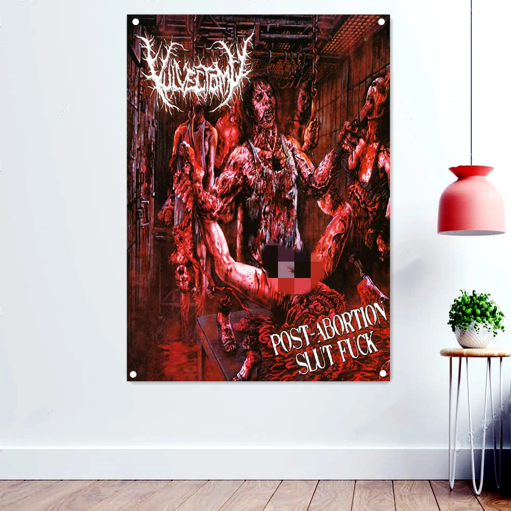 

POST ABORTION SLUT Horror Disgusting Art Banners Hanging Cloth Death Metal Music Posters Wall Art Rock Band Icon Flags Gifts