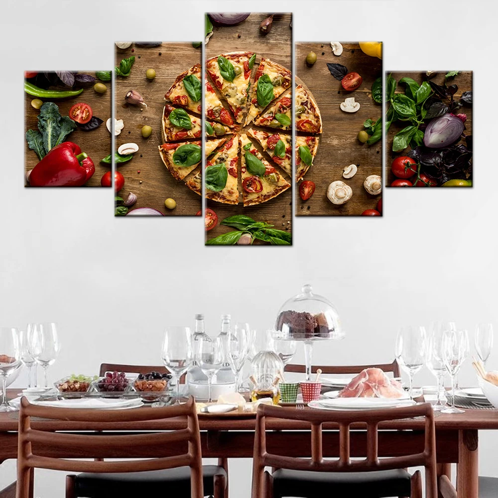 

Modern HD Printed Wall Art Canvas Painting 5 Pieces Pizza Food Posters Pictures Cuadros Decoration Kitchen Frameworks Artworks