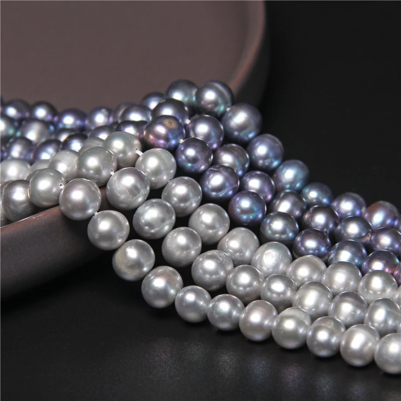 

7-8mm Gray Freshwater Round Pearls Beads High Quality Blue Natural Pearl Beads For Jewelry Making DIY Supplies Strand Craft 14"