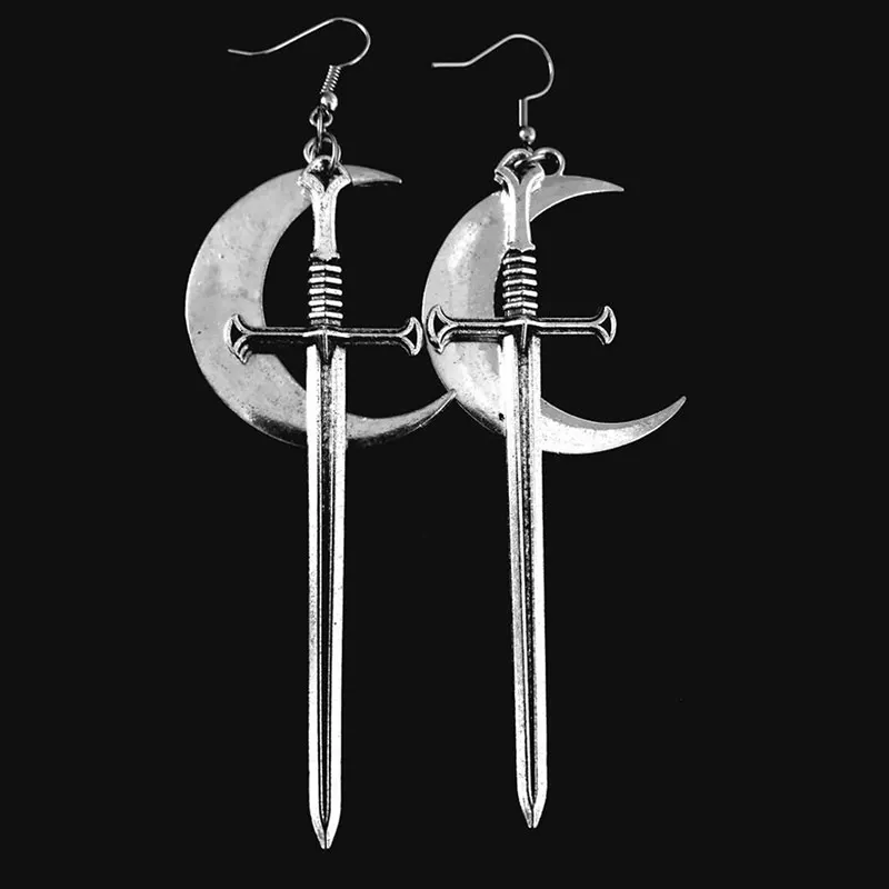 

Crescent Moon Sword Earrings Gothic jewelry warrior gift medieval dagger pendant witch classic fashion women 2020 new beautiful