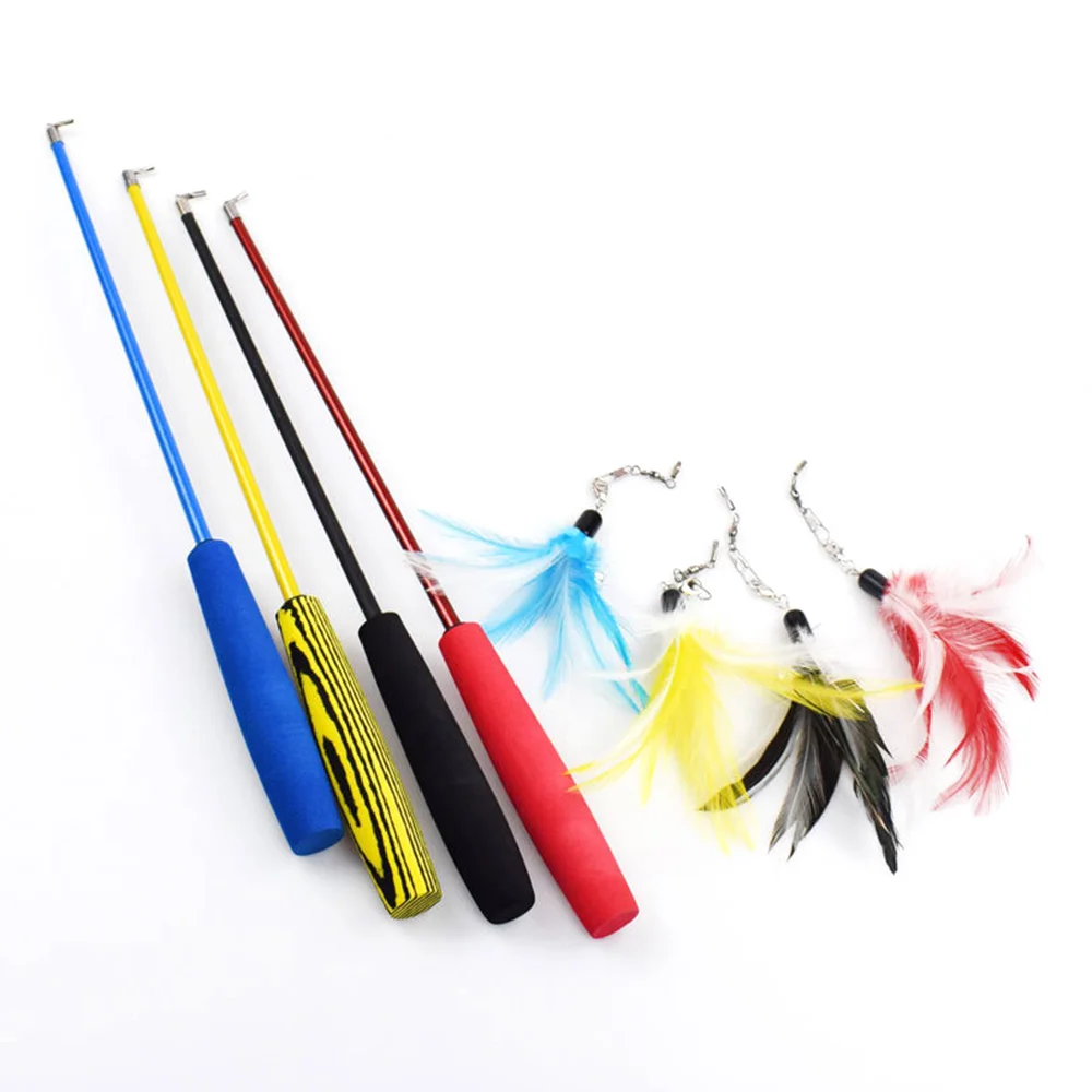 

Interactive Cat Feather Toy Feather Teaser Stick Wand Pet Retractable Feather Bell Refill Replacement Catcher Product for Kitten