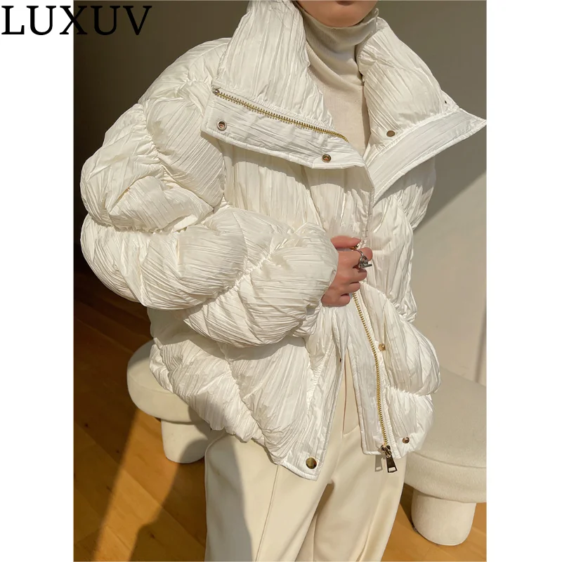 LUXUV New Women Short White Duck Down Design Chic Coats Female Loose Ultra Light Windproof Parkas Casual Puffer Jacket Outwear
