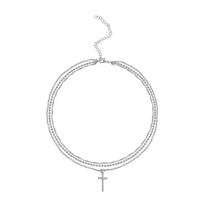 

Simple Multi-Layer Gold Cross Chain Pendant Necklace Exaggerate Punk Women's Fashion Beads Choker Ladies Party Jewelry Girl Gift