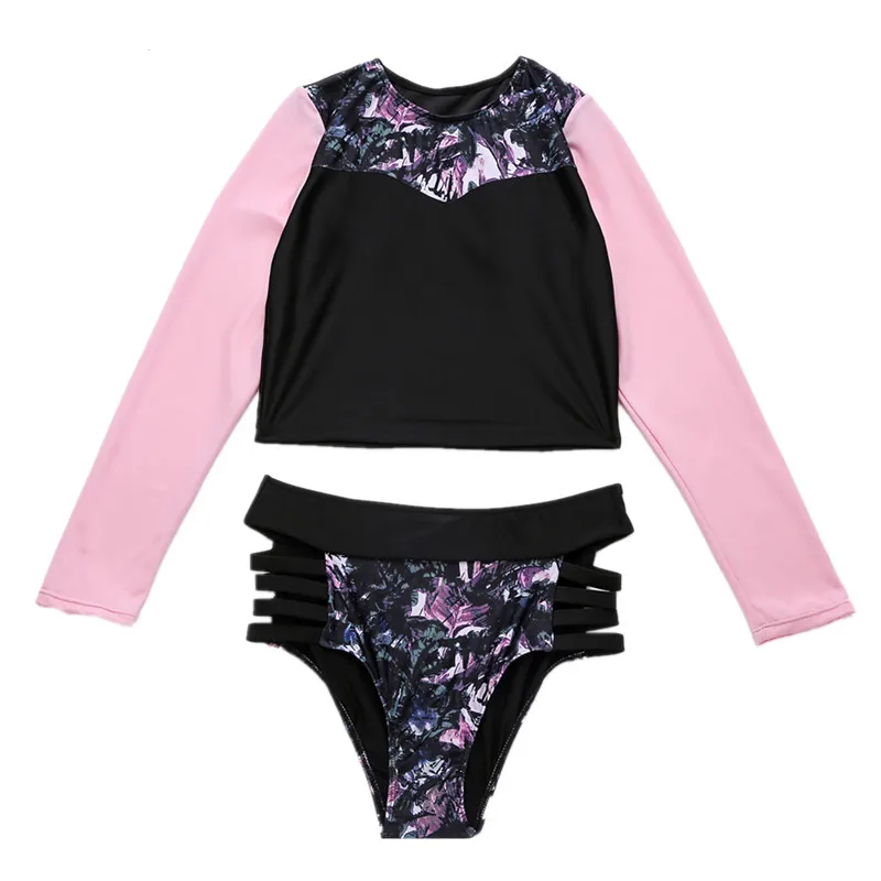 

Sexy Swimwear Women Surfing Long Sleeve Print Two piece Swimsuit Bathing Swimming Suit High Waist Bikini 2021 Beach Wear May