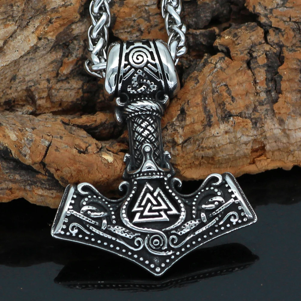 Скандинавская нержавеющая сталь Mjolnir Valknut Rune Скандинавское колье с кулоном в