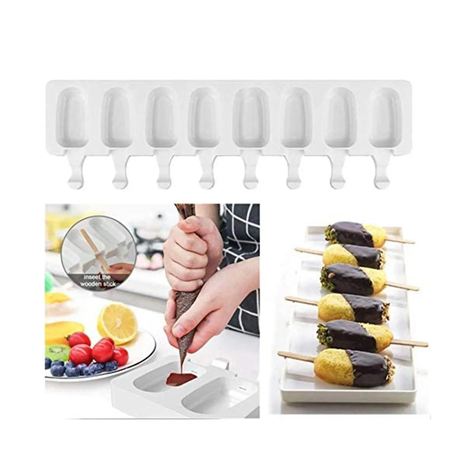 42 X 12.5x2cm Ice Cream Mold 8 Cell Silicone Plastic Juice Popsicle Maker Cake Dessert Candy Pot Melting Reusable | Дом и сад