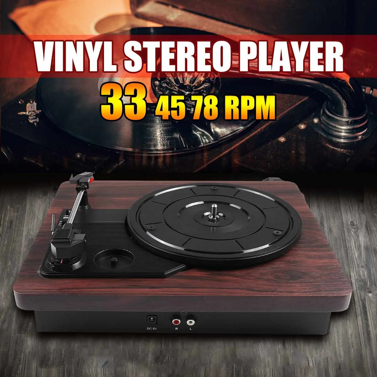 

33, 45, 78 RPM Record LP Player PVC Antique Gramophone Turntable Disc Vinyl Audio RCA R/L 3.5mm Output Out USB