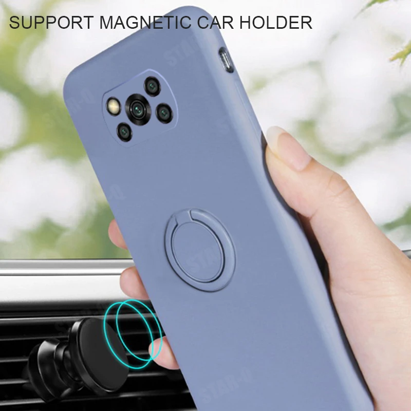 liquid silicone car magnetic ring holder phone case on for xiaomi mi poco x3 pro x 3 nfc x3pro f3 m3 gt 5g original back cover free global shipping