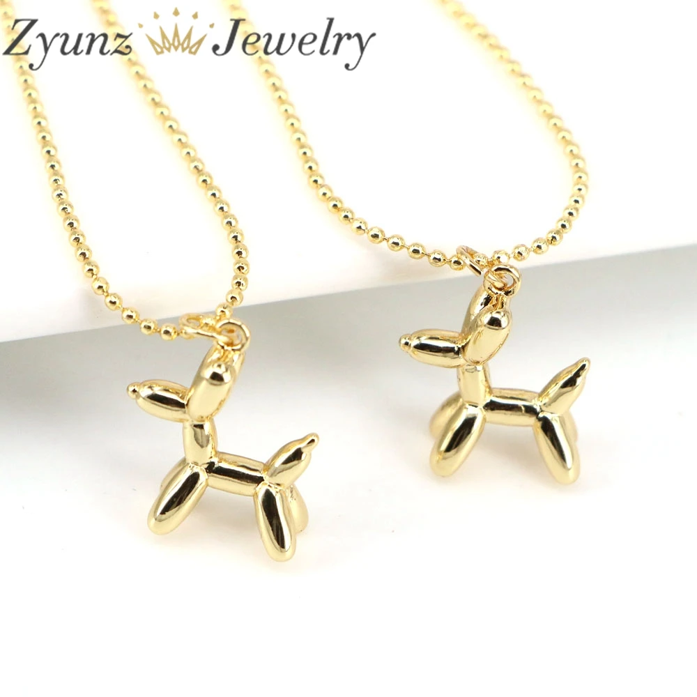 

10PCS, Golden Copper Balloon Dog Necklace For Women Gold Bead Chain Dainty Cute Simple Necklace For Men Wholesale Jewelry