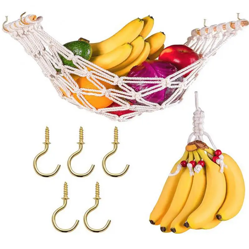 

Nordic Style Fruit Vegetable Hanging Hammock Kitchen Accessories Cotton Rope Woven Hanging Fruit Basket Hanging Storage Mesh Bag