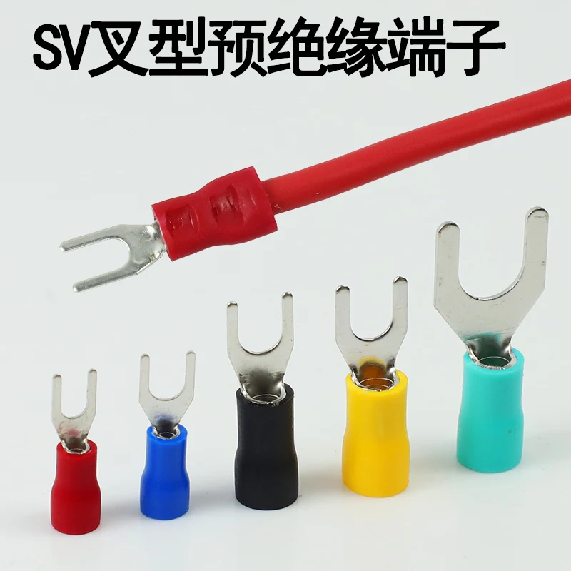 

100PCS SV2-4 Insulated Fork Wire Connector Electrical Crimp Terminal 16-14 AWG