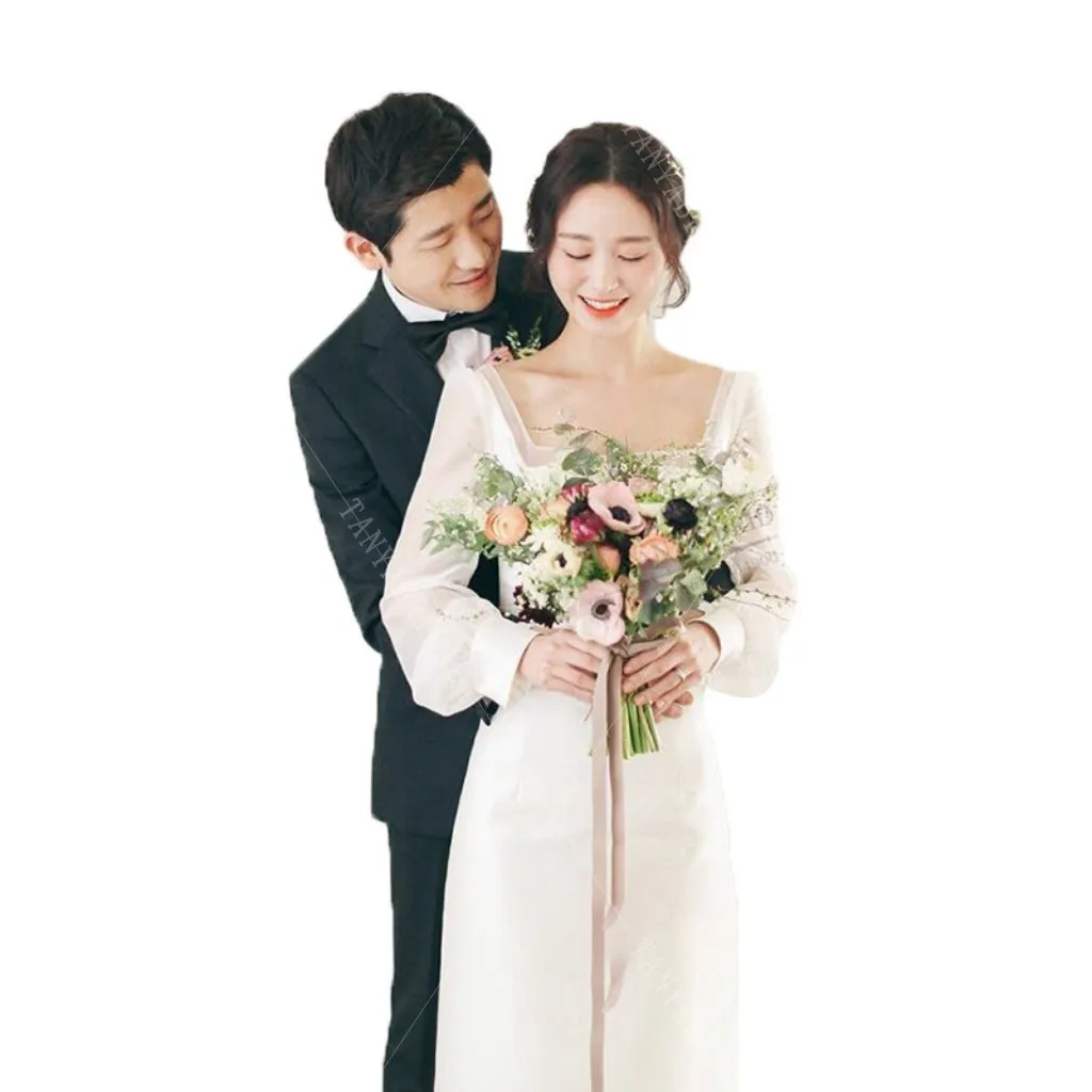 Простые Свадебные платья 2021 платье невесты с квадратным вырезом и длинными