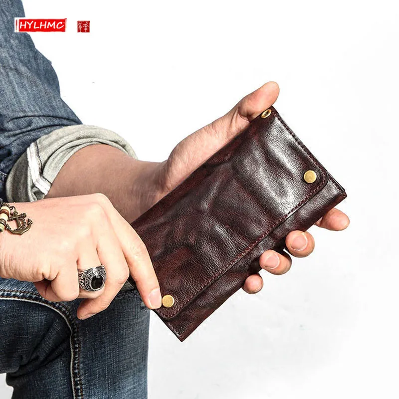 

Retro Long Genuine Leather Men Wallet Young Tide Ultra-thin Soft Doka Bit Purse Personality Wallet Japan and South Korea