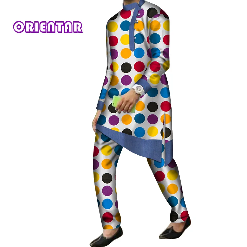 18 2 Pieces Set Men African Clothes Long Sleeve Shirt and Pants Traditional African Bazin Riche Print Dashiki Suit Trousers WYN844 - Цвет: 18