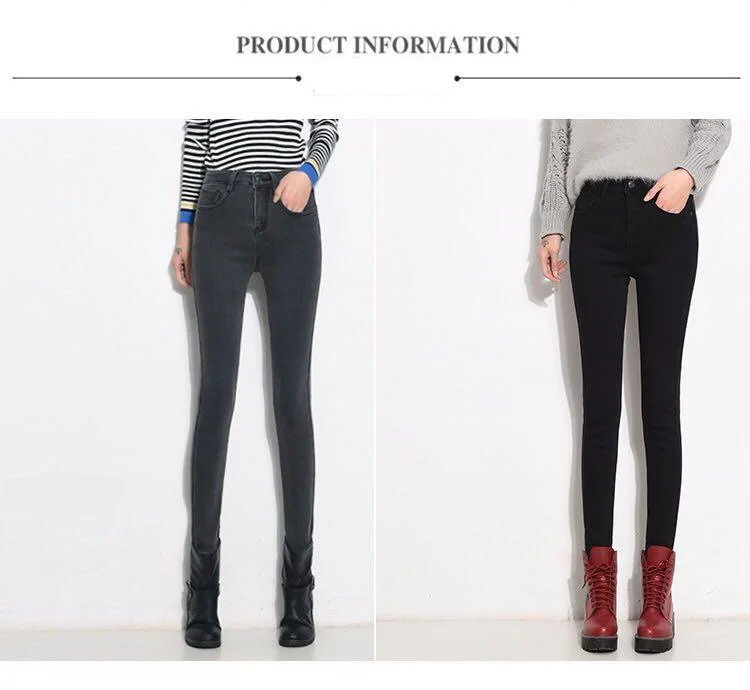 

New Winter Thick Fleece Jeans For Women Stretch Warm Skinny Denim Velvet Pencil Jeans Stretch Female Trousers