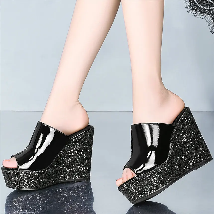 Punk Oxfords Shoes Women Genuine Leather Wedges High Heel Gladiator Sandals Female Peep Toe Platform Pumps Shoes Casual Shoes