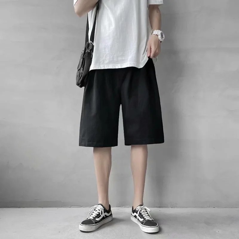 

Summer Elastic Waist Shorts Men's Fashion Black Beige Shorts Men Streetwear Loose Straight Casual Shorts Mens Beach Shorts M-2XL