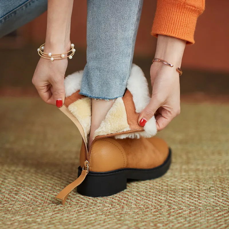 

MEMUNIA 2021 Genuine Leather +Flock Winter Shoes Women Wool Thick Fur Snow Boots Top Quality Casual Warm Ankle Boots Female