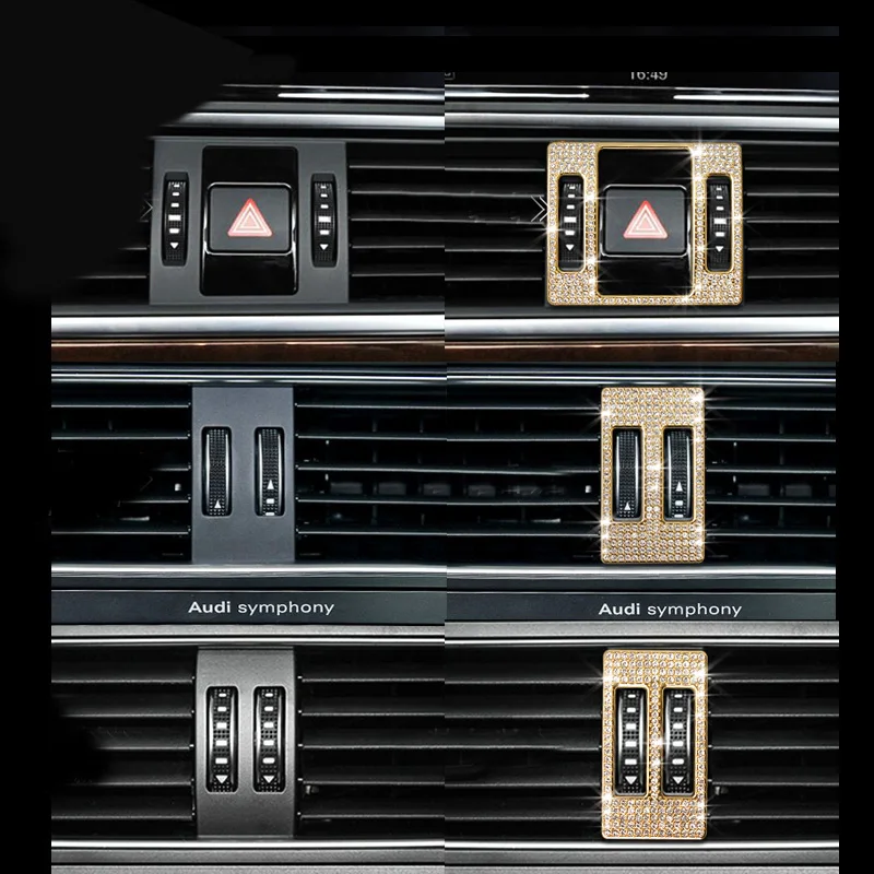 

Lsrtw2017 Zinc Alloy Crystal Diamond Car Central Control Warnin Glight Buttun Trims for Audi A6 Q5 A4 A5 Accessories