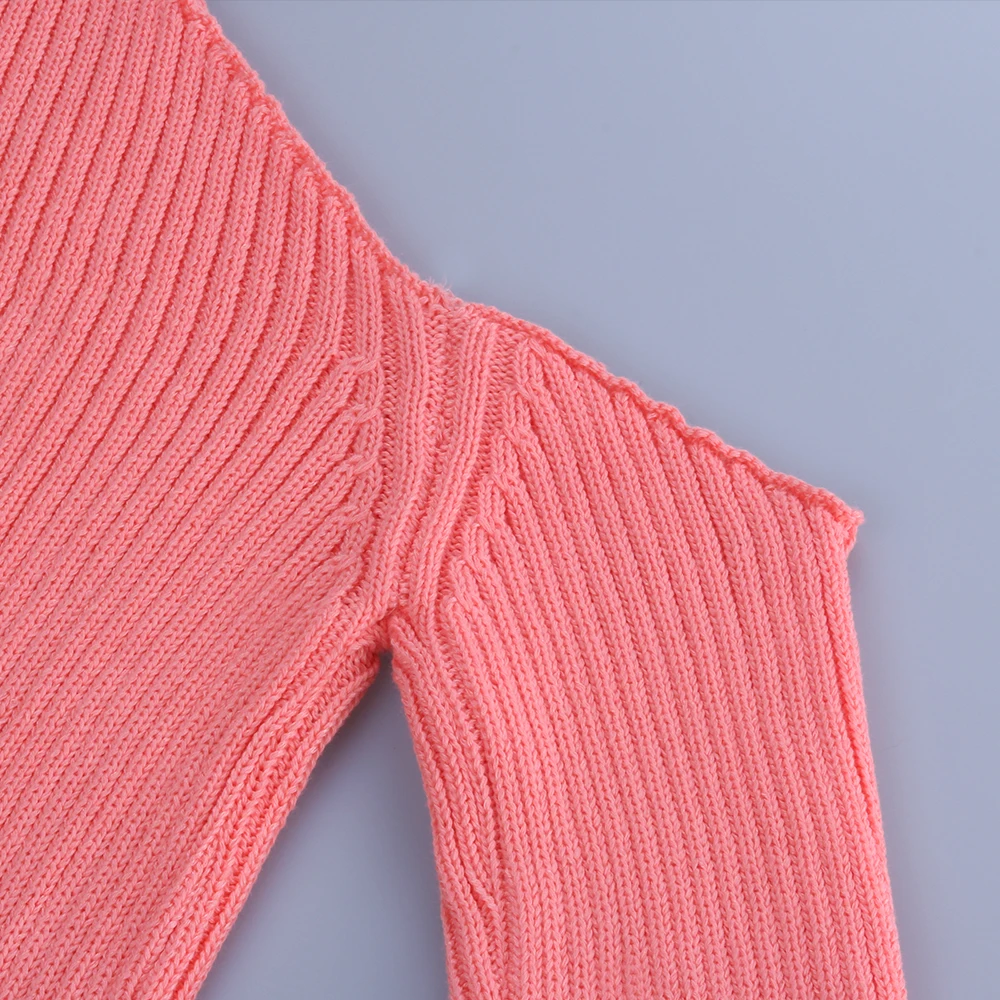 

Hot Sale Women Casual Sexy Knitwear Solid Color Off-the-shoulder Long Sleeve Crop Tops White/ Black/ Pink/ Khaki