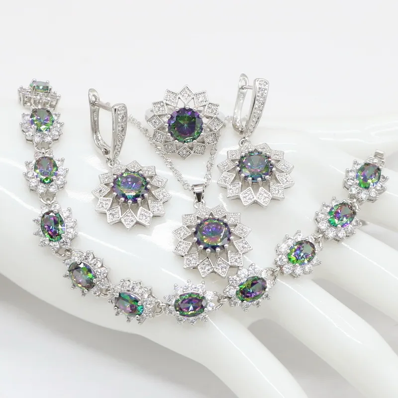 XUTAAYI Радуга Кубического Циркония Серебряные Ювелирные наборы для женщин