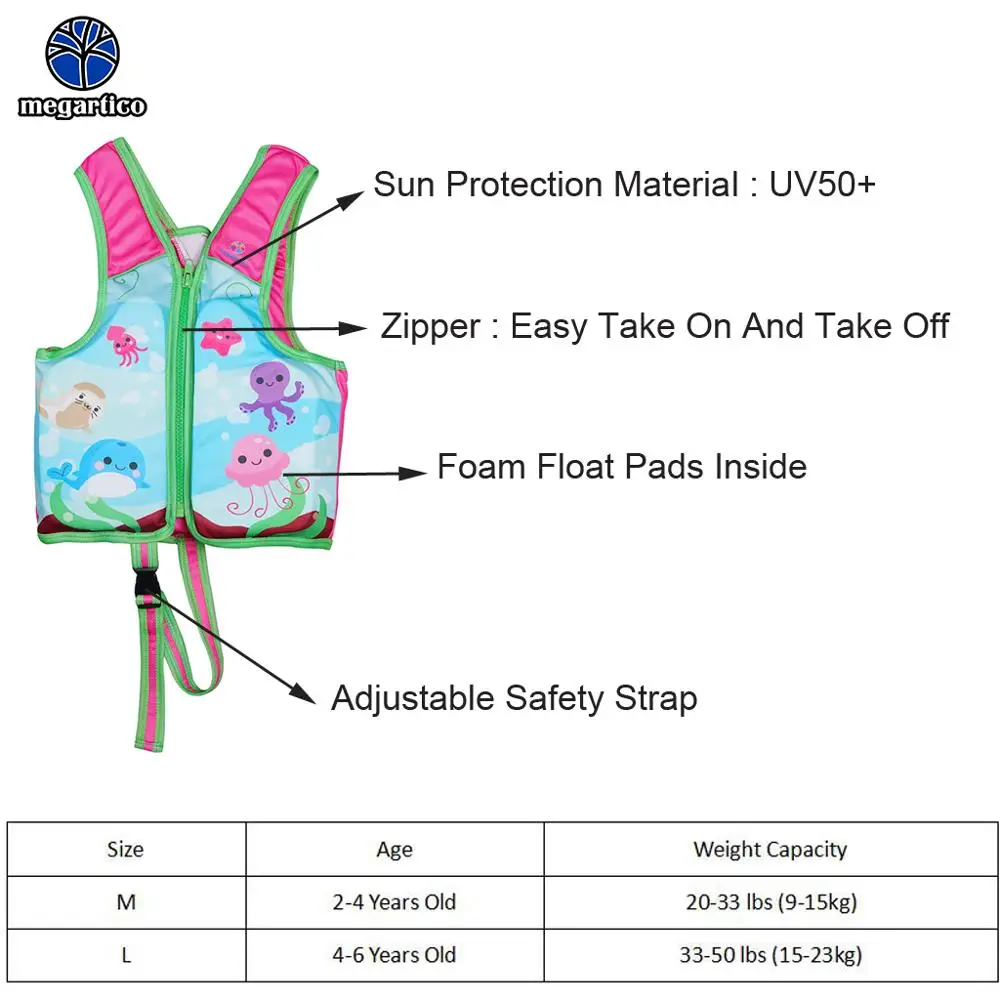 Megartico водный спортивный жилет для детей с цветочным принтом спасательный