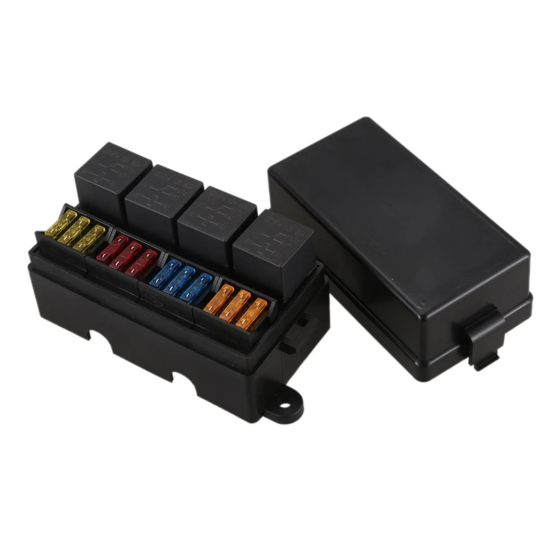

12 Way Blade Fuse Holder Box with Spade Terminals and Fuse 4PCS 4Pin 12V 40A Relays for Car Truck Trailer and Boat