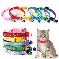 cute printed pet cat dog collar with bell adjustable buckle cats puppy necklace neck strap pets supplies