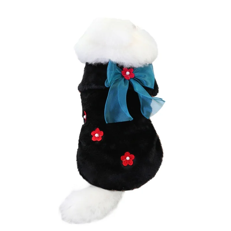 Милая теплая одежда для домашних животных модная с бантом собак на осень и зиму