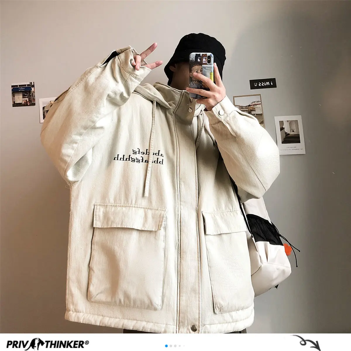 Мужская теплая парка Privathinker Повседневная Уличная одежда в Корейском стиле