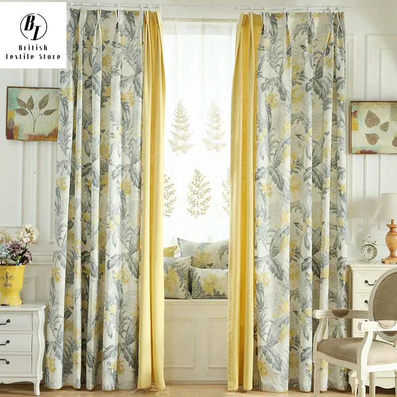 

American Pastoral BedroomLiving Room Cotton and Linen Printing Blackout Curtain Fabric Finished Bay Window Cushion Customization