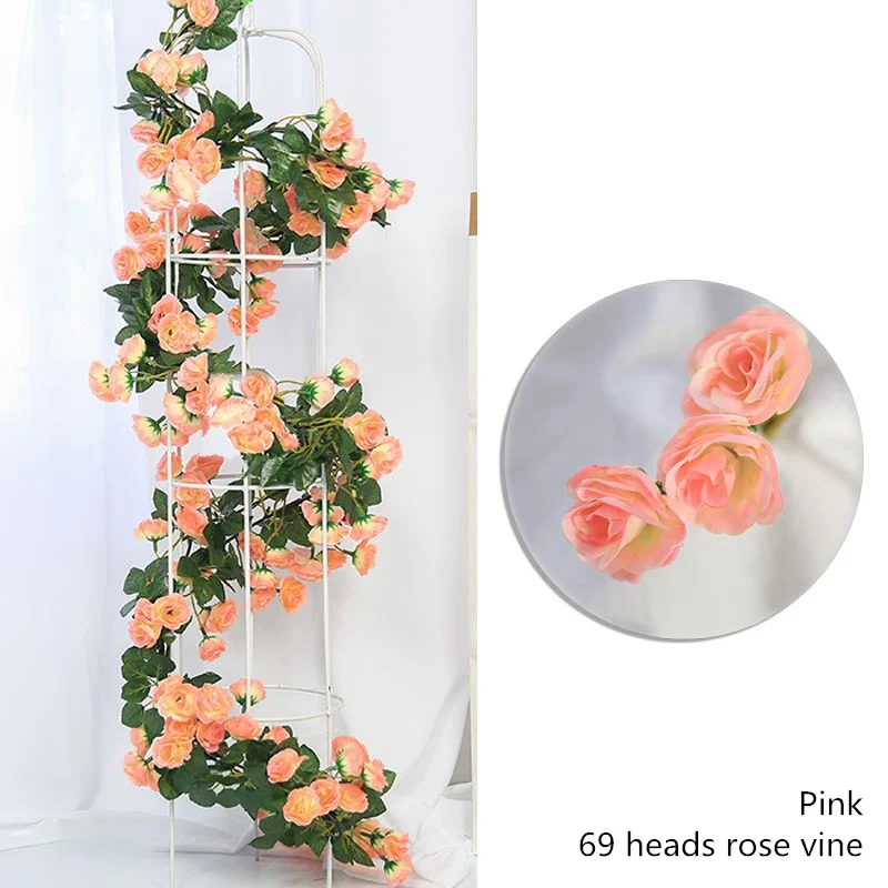 69 pink Yumai 230 см 17 голов розовый искусственный цветок лозы шелковые розы венок Свадебный Настенный декор наружная Осенняя Гирлянда украшение - Цвет: 69 pink