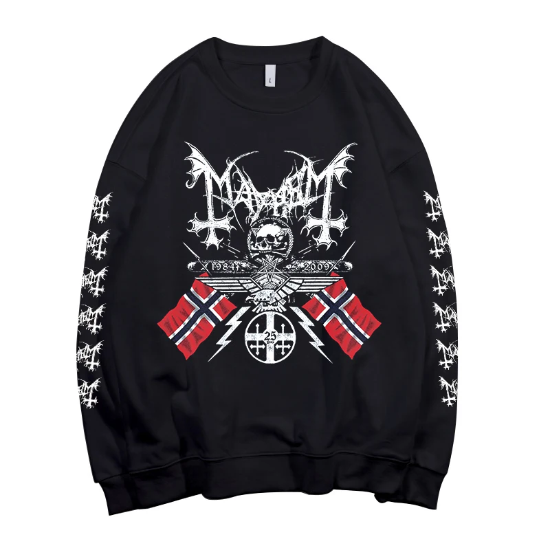 2 Designs Mayhem Norway Band Pollover Sweatshirt Rock Hoodie Heavy Black Metal Sudadera Rocker Streetwear Fleece Outerwear