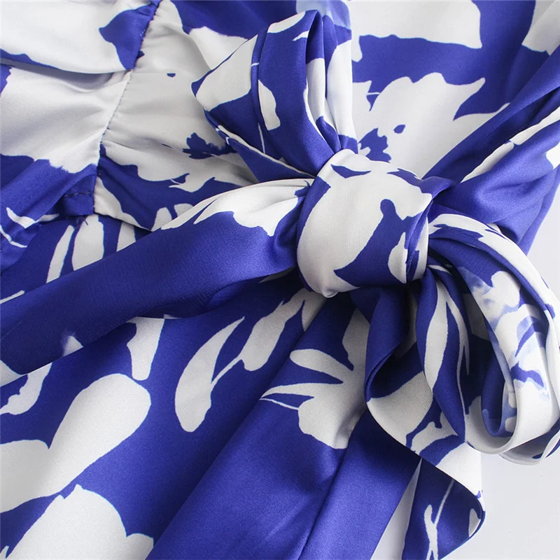 

Woman Elegant Blue Print Shirt Suits 2021 Spring Casual Female Irregular Skirt Sets Ladies Chic Floral 2 Pcs Set