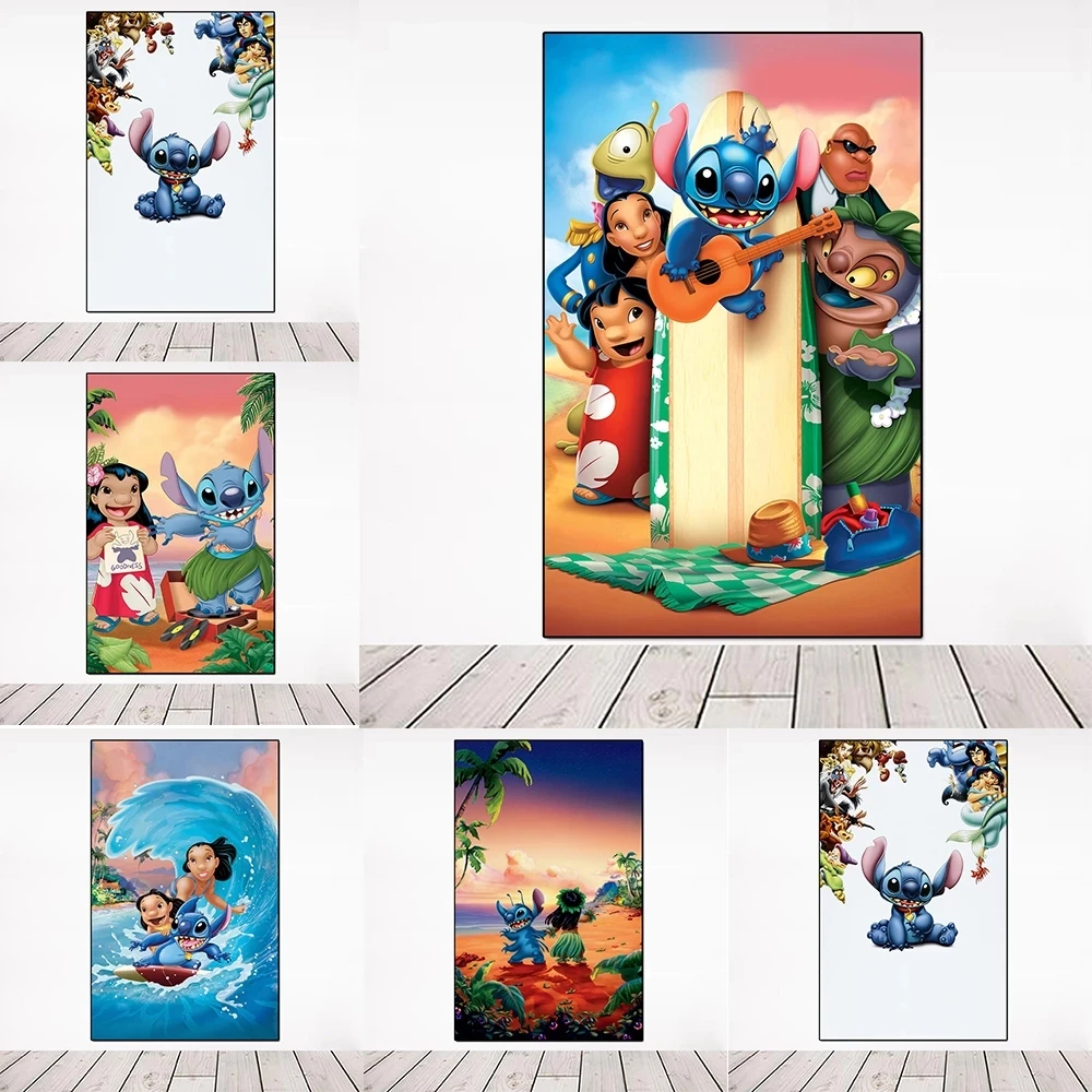 

Printed Painting Lilo & Stitch Wall Art Disney Modular Canvas Cartoon Poster Picture Modern Home Decoration Bedside Background