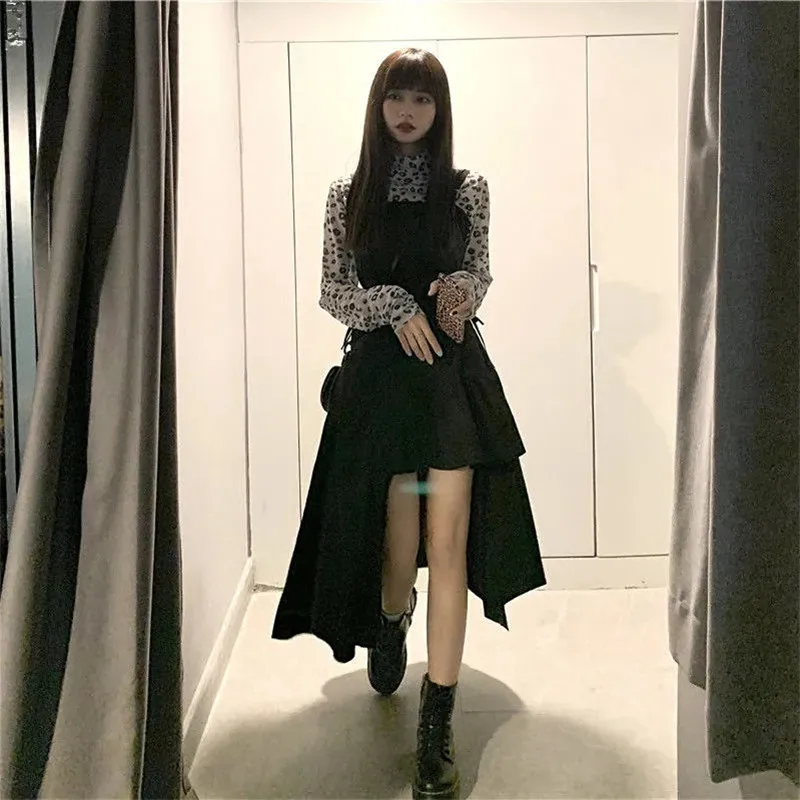 Женский костюм с леопардовым принтом футболка длинным рукавом асимметричное