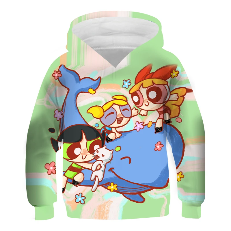 

3D Hooded The Powerpuff Polyester Girls Cute Shirts for Teenagers Baby Kawaii Long Sleeve Sweatshirts Autumn Full Kids Clothes