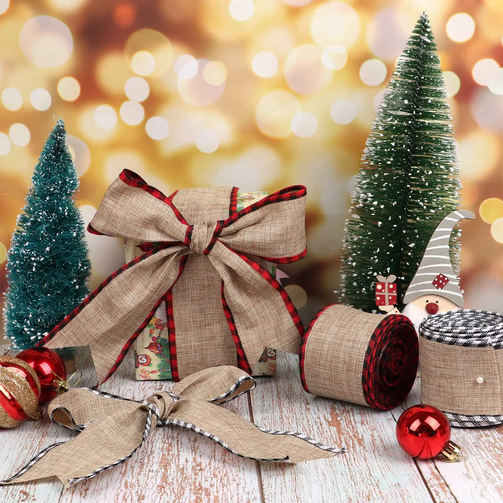 

Buffalo Plaid Wired Edge Ribbons Christmas Burlap Ribbons For Christmas
