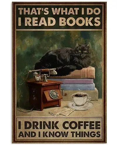 

Coffee & Cat Vintage Tin Sign 8x12 '' Art Print Poster Metal Sign for Coffee Shop Farm Bar