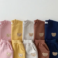 baby boy and girl sport suit cotton bear round neck sweater sports suit baby casual cartoon two piece clothing no hat and shoes