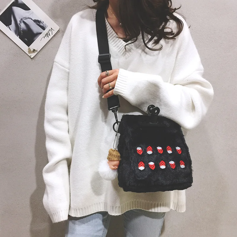 Женская плюшевая Сумка-тоут через плечо пушистая меховая милая сумка с фруктовой